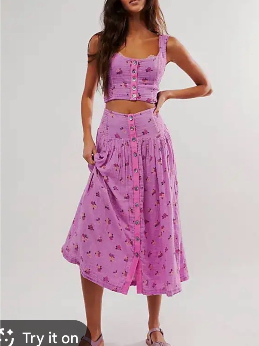 Free People Lavender Floral Maxi Skirt and Crop Top Set - Picture 3 of 3